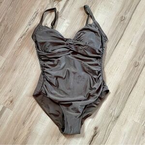 Ruched One-Piece Swimsuit in metallic gray